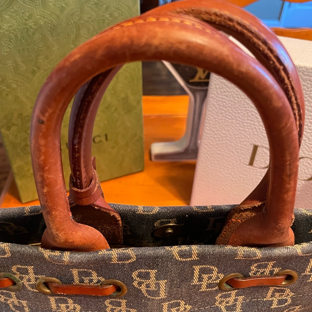 Dooney & Bourke Blue and Brown Satchel Meddallion tassel bag denim - Picture 4 of 5
